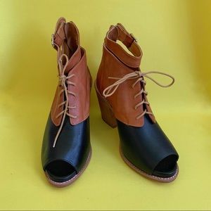 NEW Loeffler Randall Laced Leather Open Toe Boots